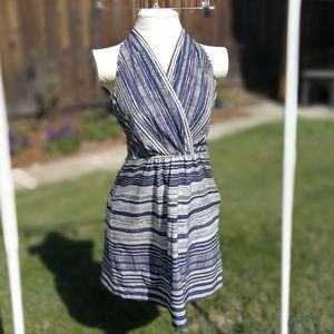 Athleta Go Anywhere Halter Dress Blue Stripe